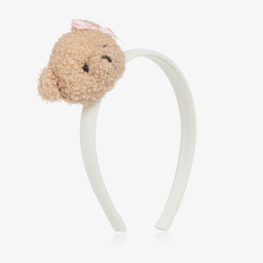 Monnalisa-Girls Cream Velvet Bear Headband | Childrensalon Outlet