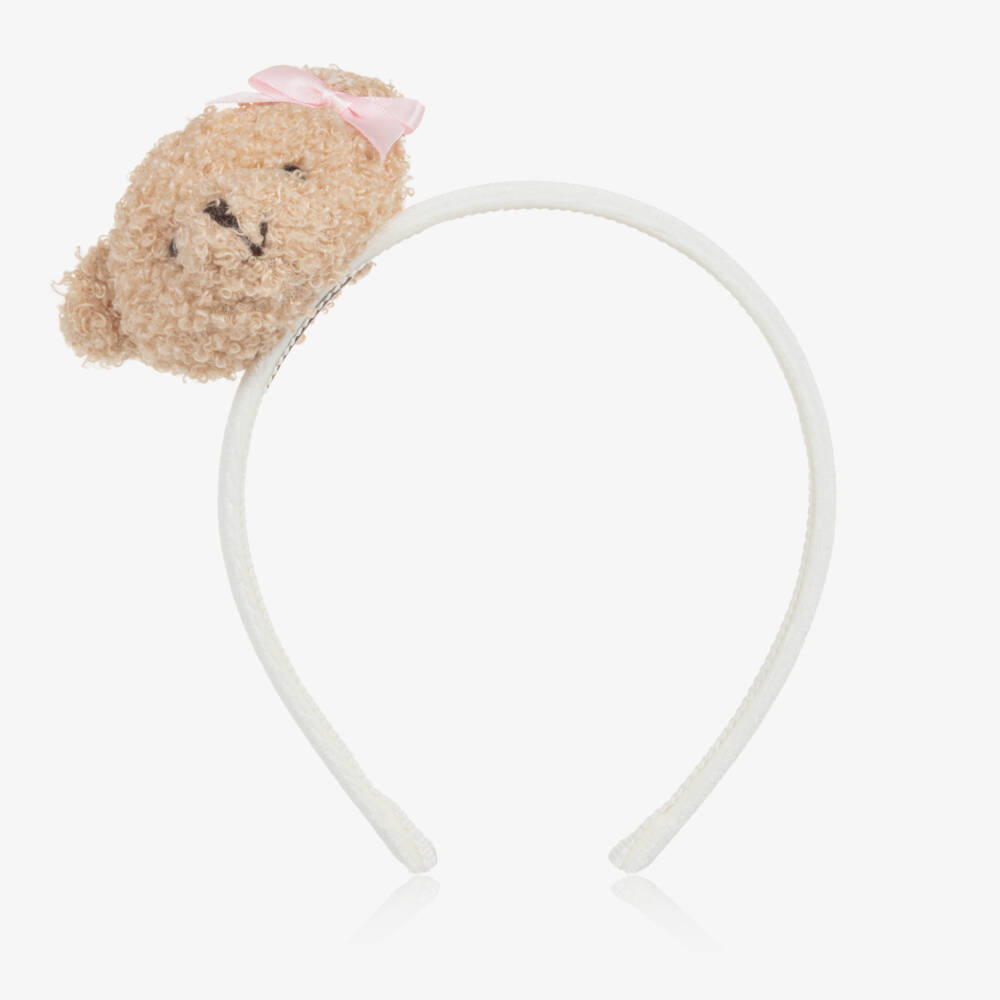 Monnalisa-Girls Cream Velvet Bear Headband | Childrensalon Outlet