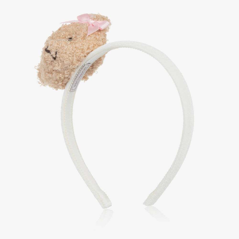 Monnalisa-Girls Cream Velvet Bear Headband | Childrensalon Outlet