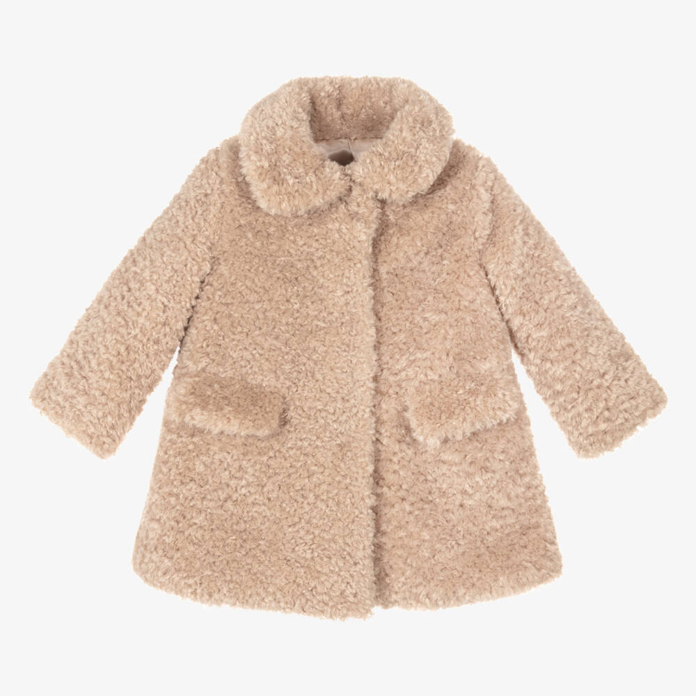 Monnalisa-Girls Creamy Fleece Overcoat | Childrensalon Outlet