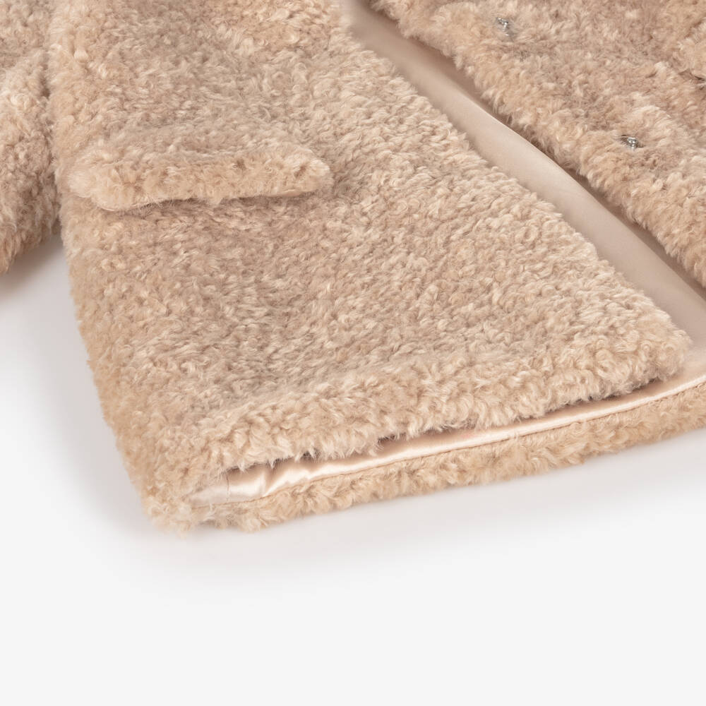 Monnalisa-Girls Creamy Fleece Overcoat | Childrensalon Outlet