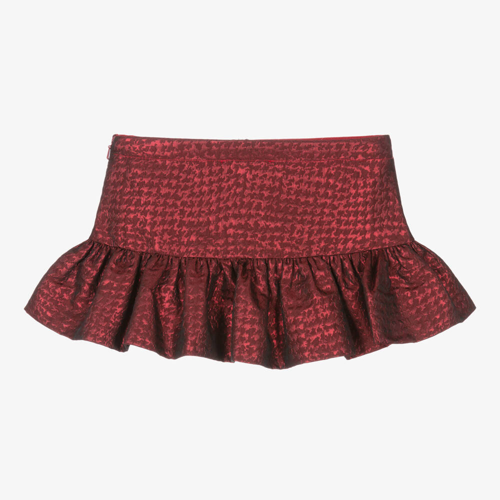 Monnalisa-Girls Crimson Satin Patterned Skirt | Childrensalon Outlet