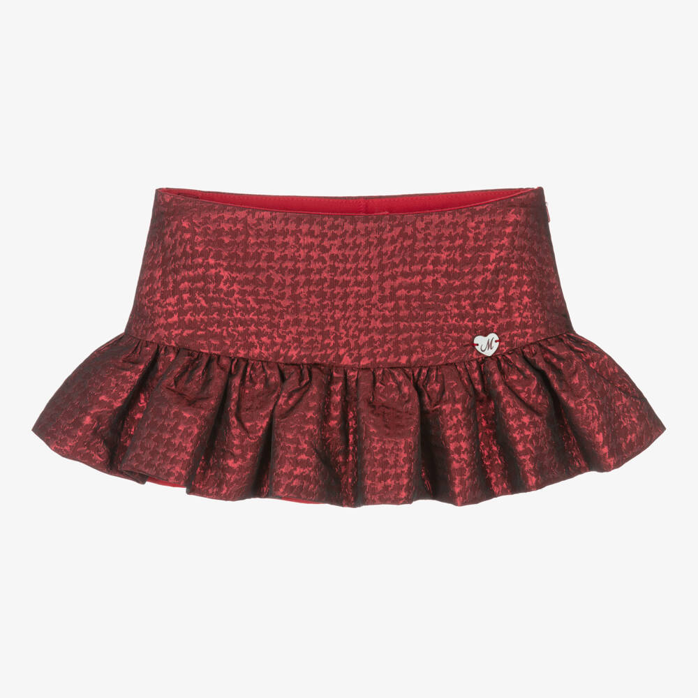 Monnalisa-Girls Crimson Satin Patterned Skirt | Childrensalon Outlet