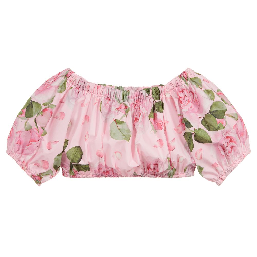 Monnalisa Chic - Girls Cropped Cotton Rose Top  | Childrensalon