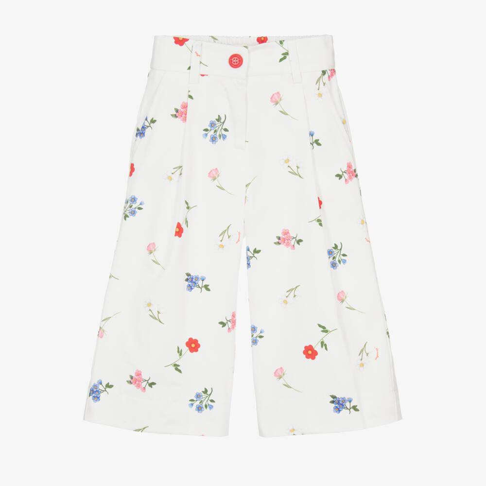 Monnalisa-Girls Cropped Floral Cotton Pants | Childrensalon Outlet