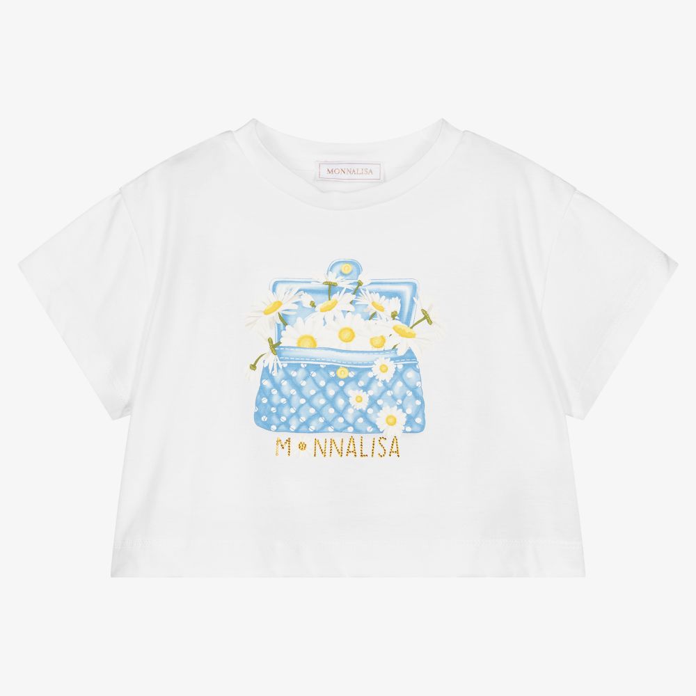 Monnalisa - Girls Cropped White T-Shirt | Childrensalon