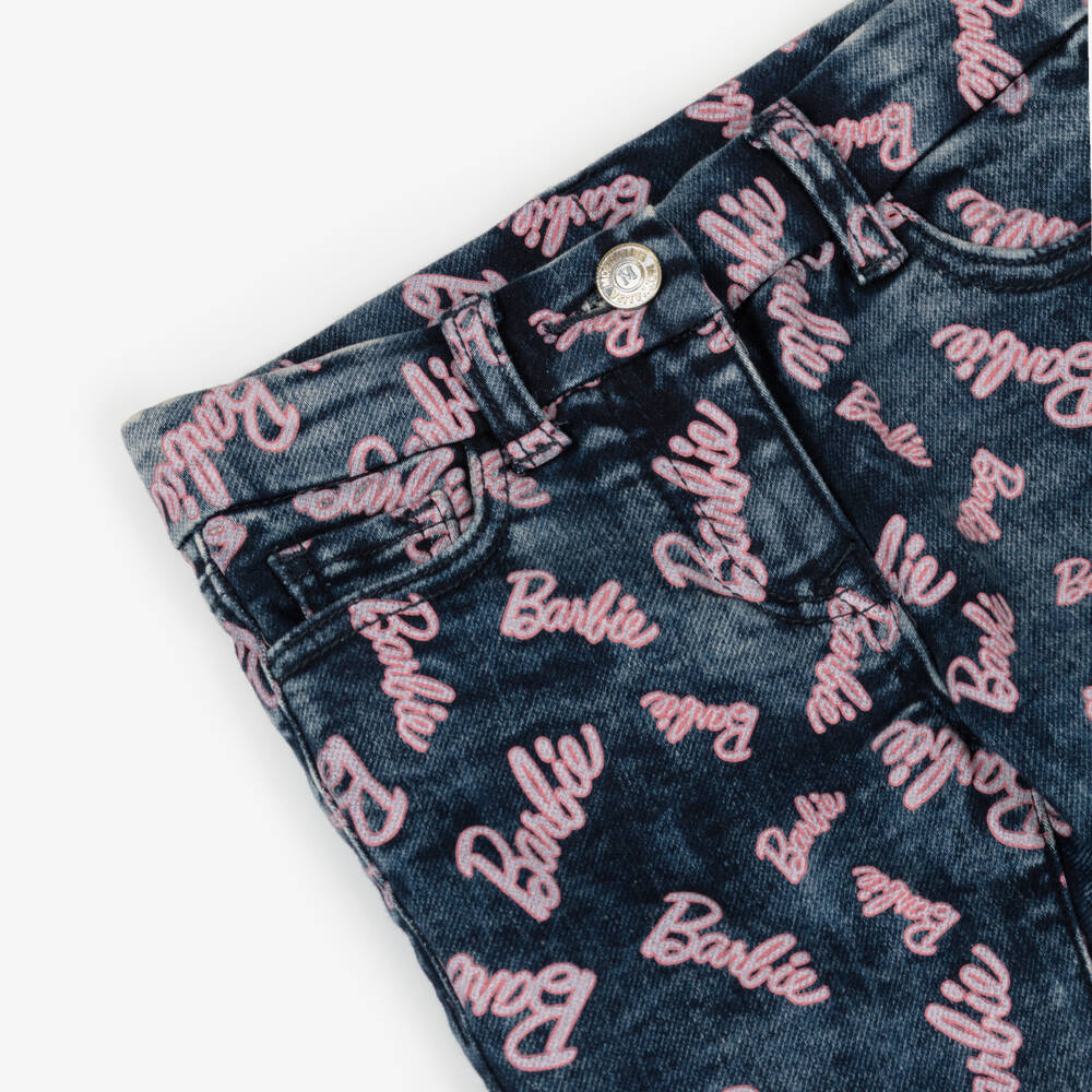 Monnalisa-جينز دنيم بطبعة باربي لون أزرق للبنات | Childrensalon Outlet