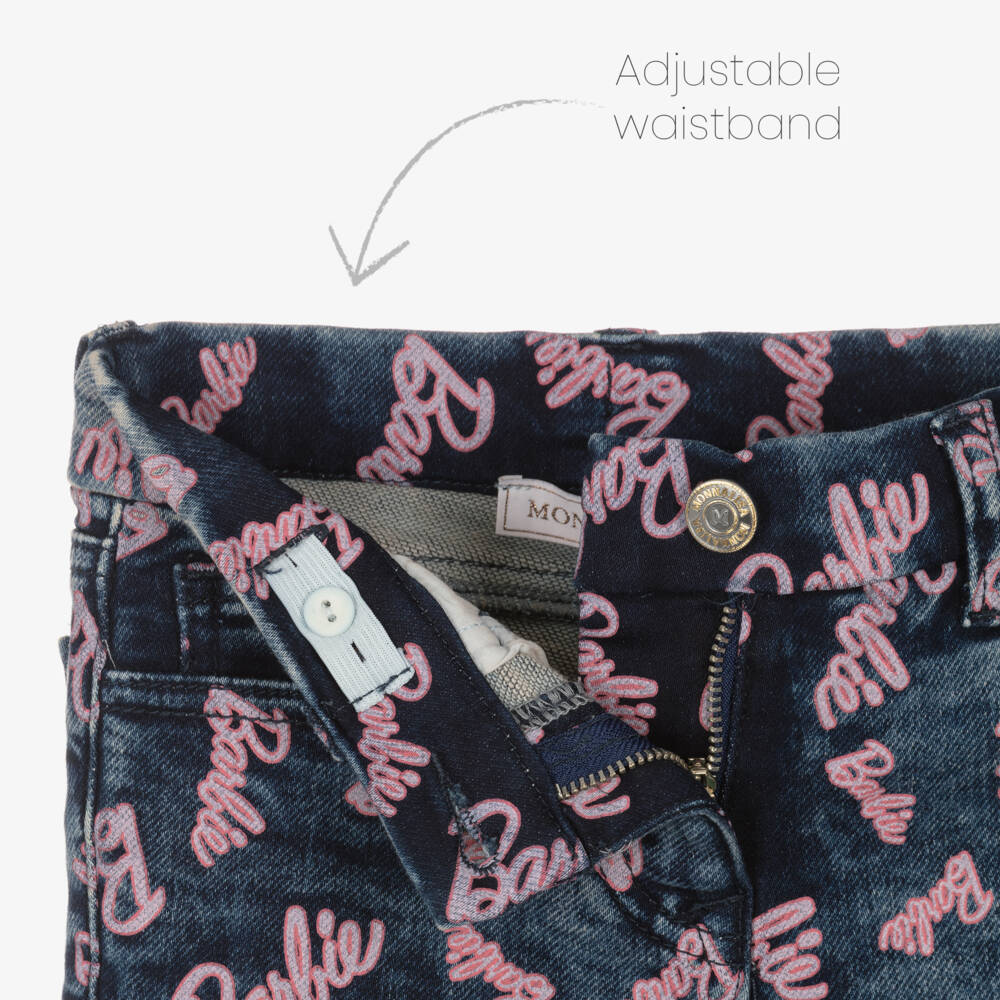 Monnalisa-جينز دنيم بطبعة باربي لون أزرق للبنات | Childrensalon Outlet
