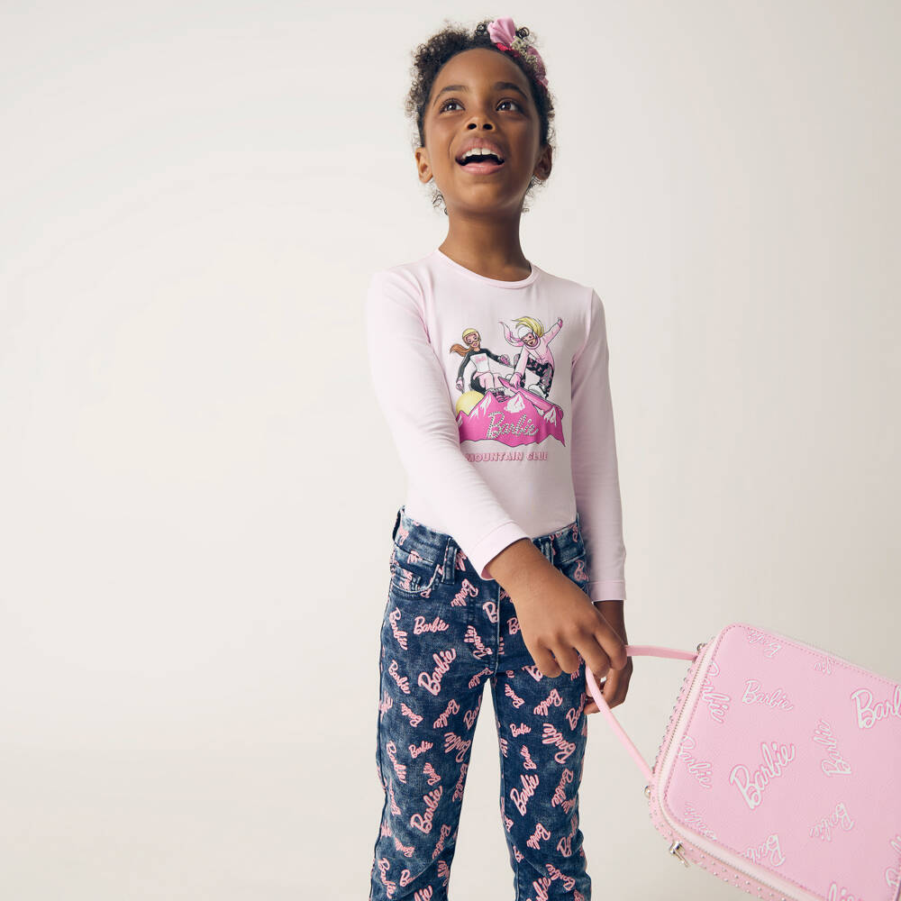 Monnalisa-جينز دنيم بطبعة باربي لون أزرق للبنات | Childrensalon Outlet