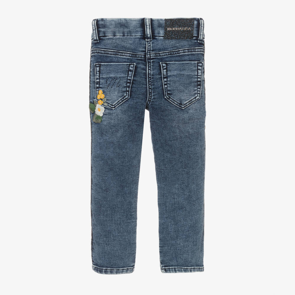 Monnalisa-Girls Denim Floral Skinny Trousers | Childrensalon Outlet