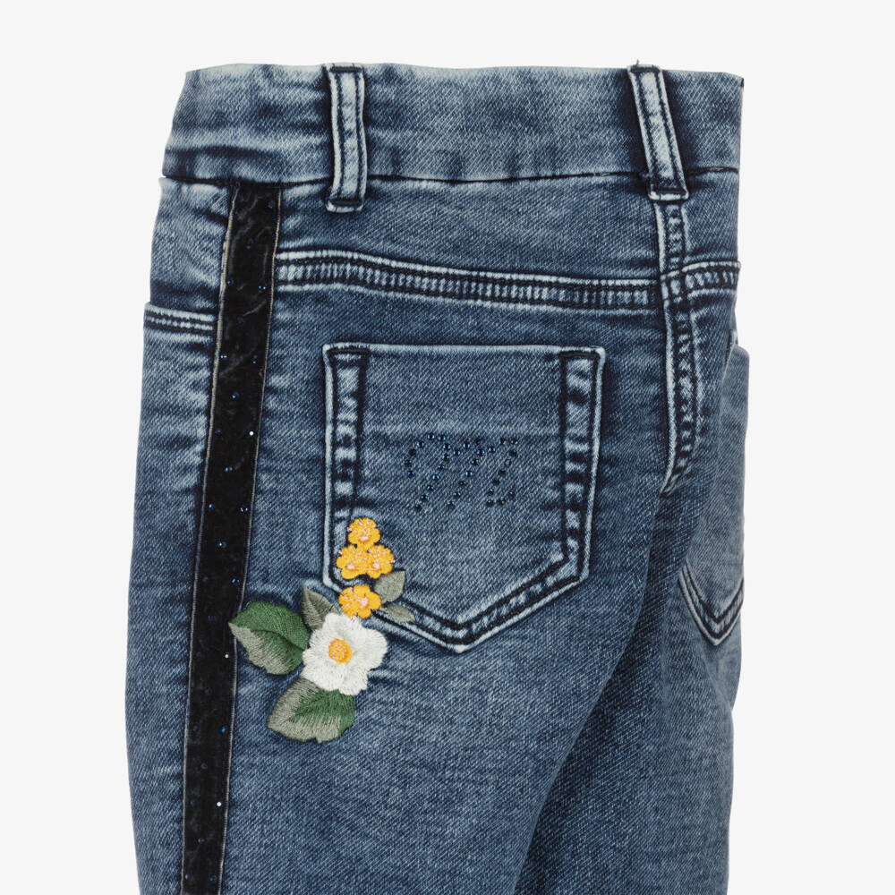 Monnalisa-Girls Denim Floral Skinny Trousers | Childrensalon Outlet