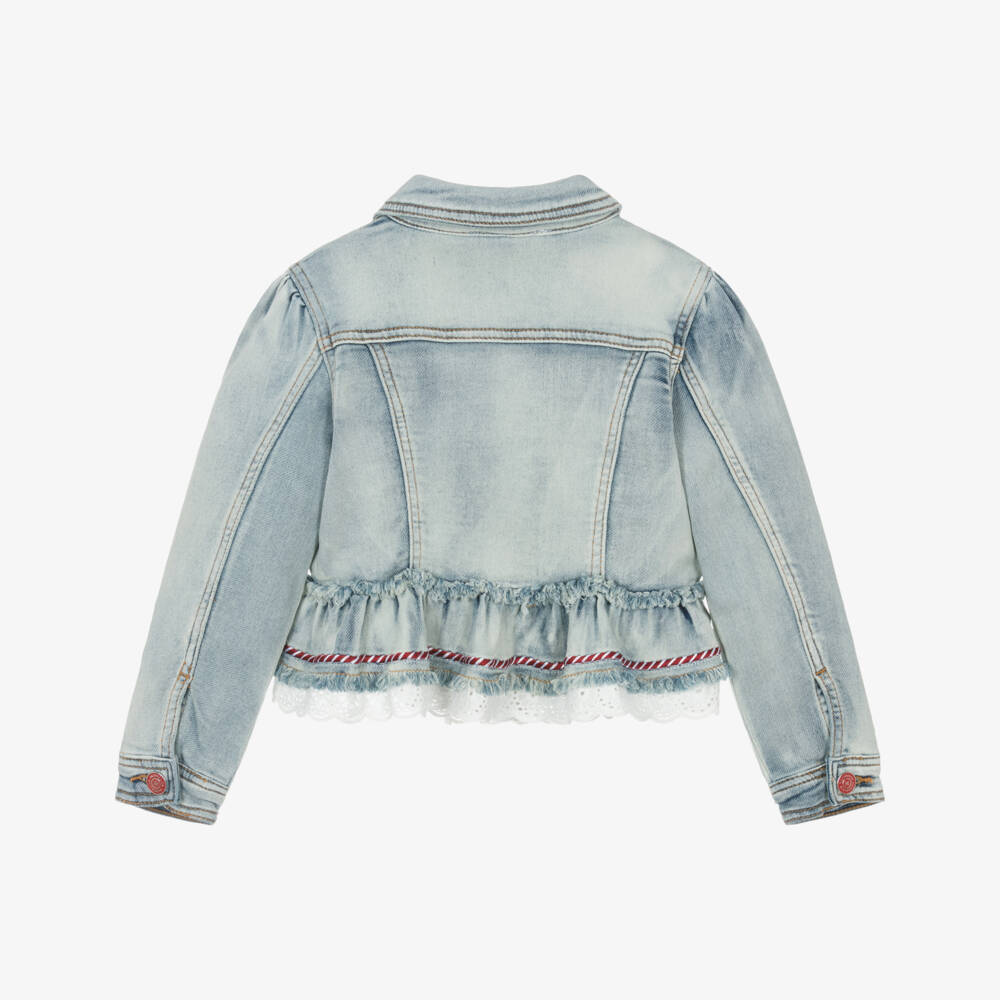 Monnalisa-Girls Denim Jacket with Lace & Bows | Childrensalon Outlet