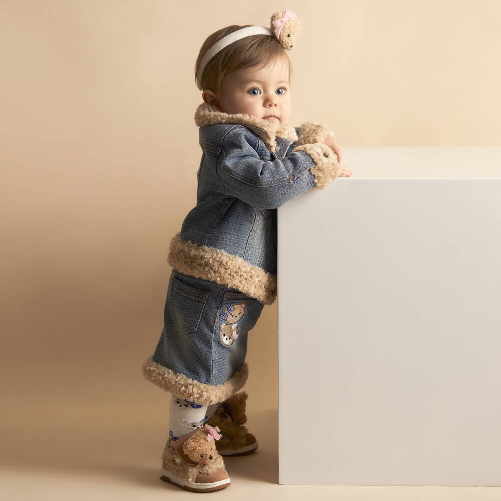 Monnalisa-Girls Denim Jacket with Teddy Details | Childrensalon Outlet