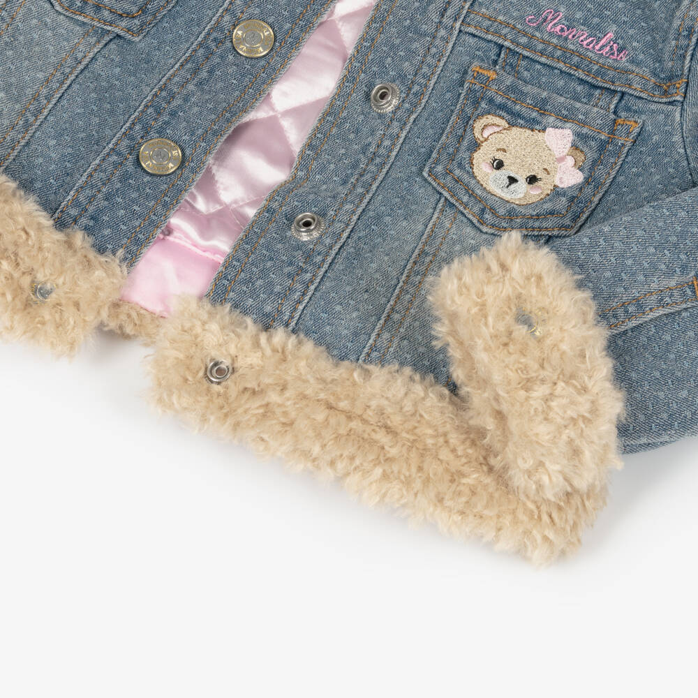 Monnalisa-Girls Denim Jacket with Teddy Details | Childrensalon Outlet