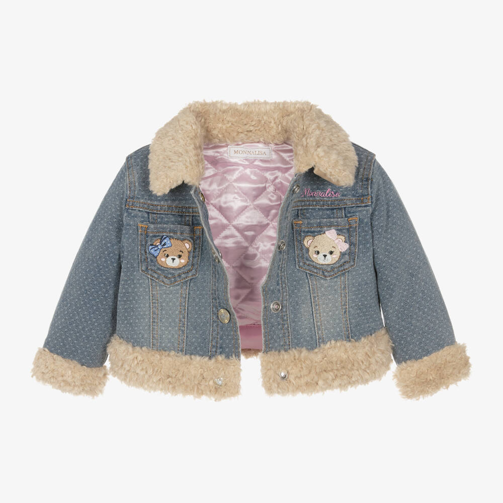 Monnalisa-Girls Denim Jacket with Teddy Details | Childrensalon Outlet
