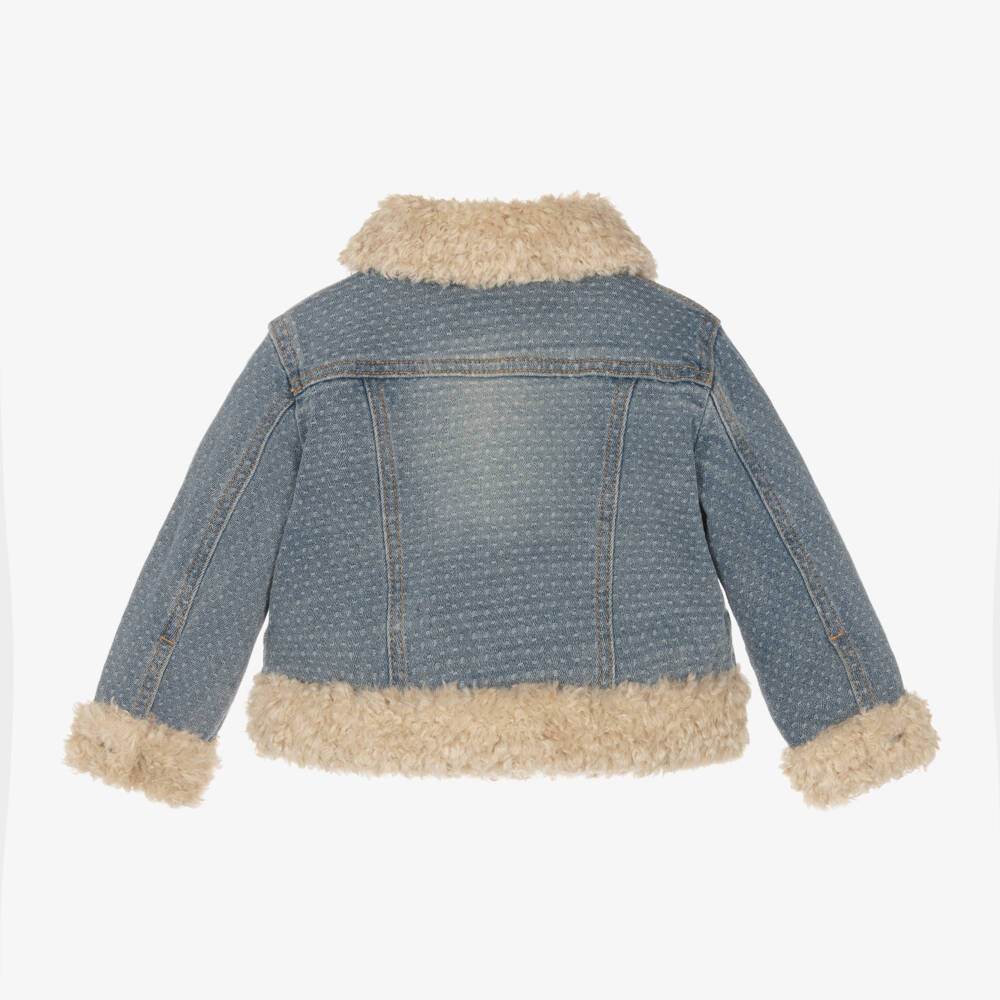 Monnalisa-Girls Denim Jacket with Teddy Details | Childrensalon Outlet