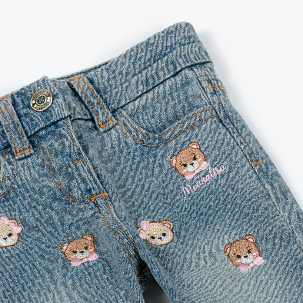 Monnalisa-Girls Denim Jeans with Teddy Embroidery | Childrensalon Outlet
