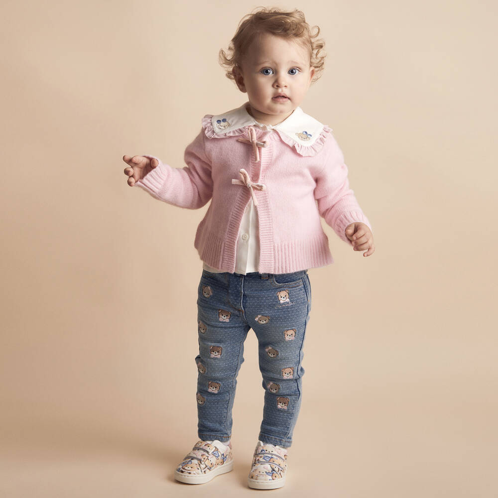 Monnalisa-Girls Denim Jeans with Teddy Embroidery | Childrensalon Outlet