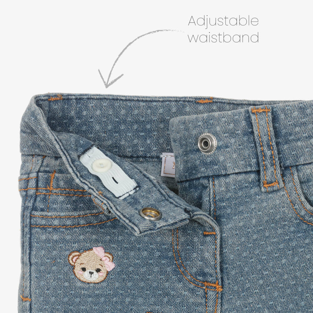 Monnalisa-Girls Denim Jeans with Teddy Embroidery | Childrensalon Outlet