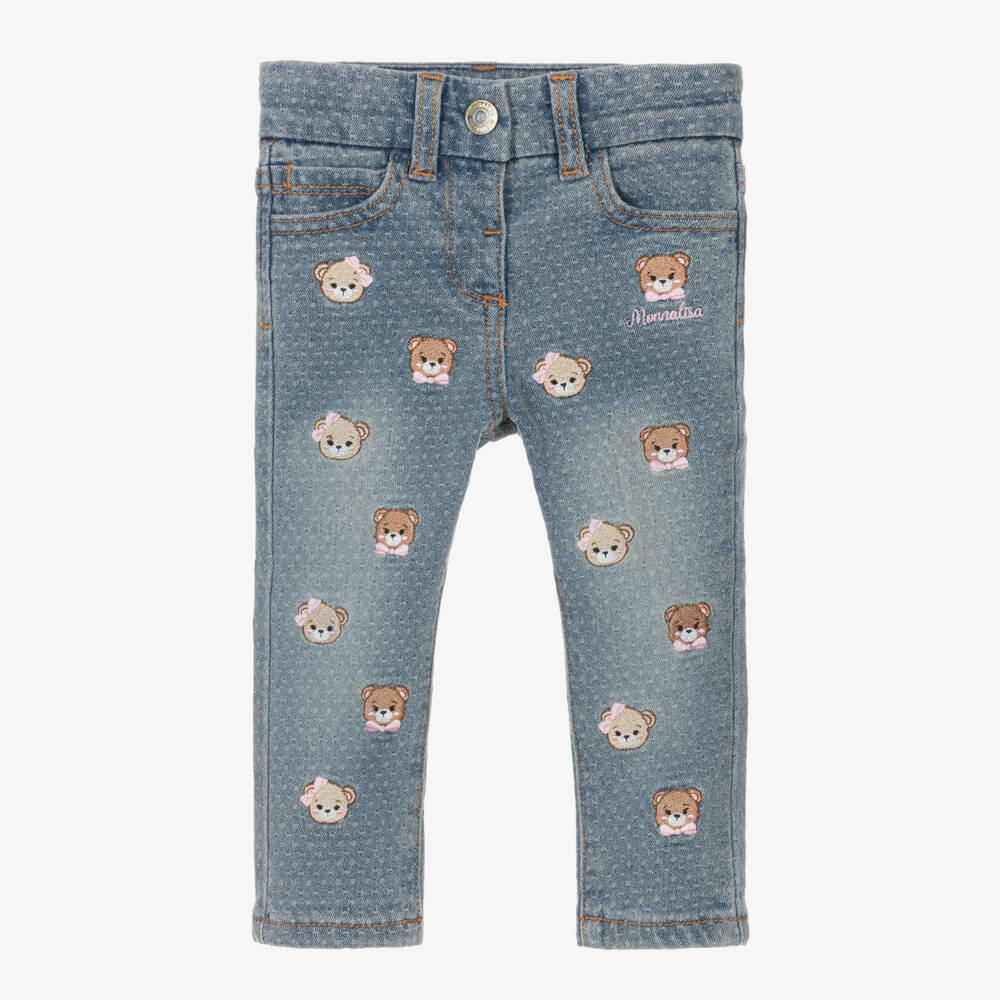 Monnalisa-Girls Denim Jeans with Teddy Embroidery | Childrensalon Outlet