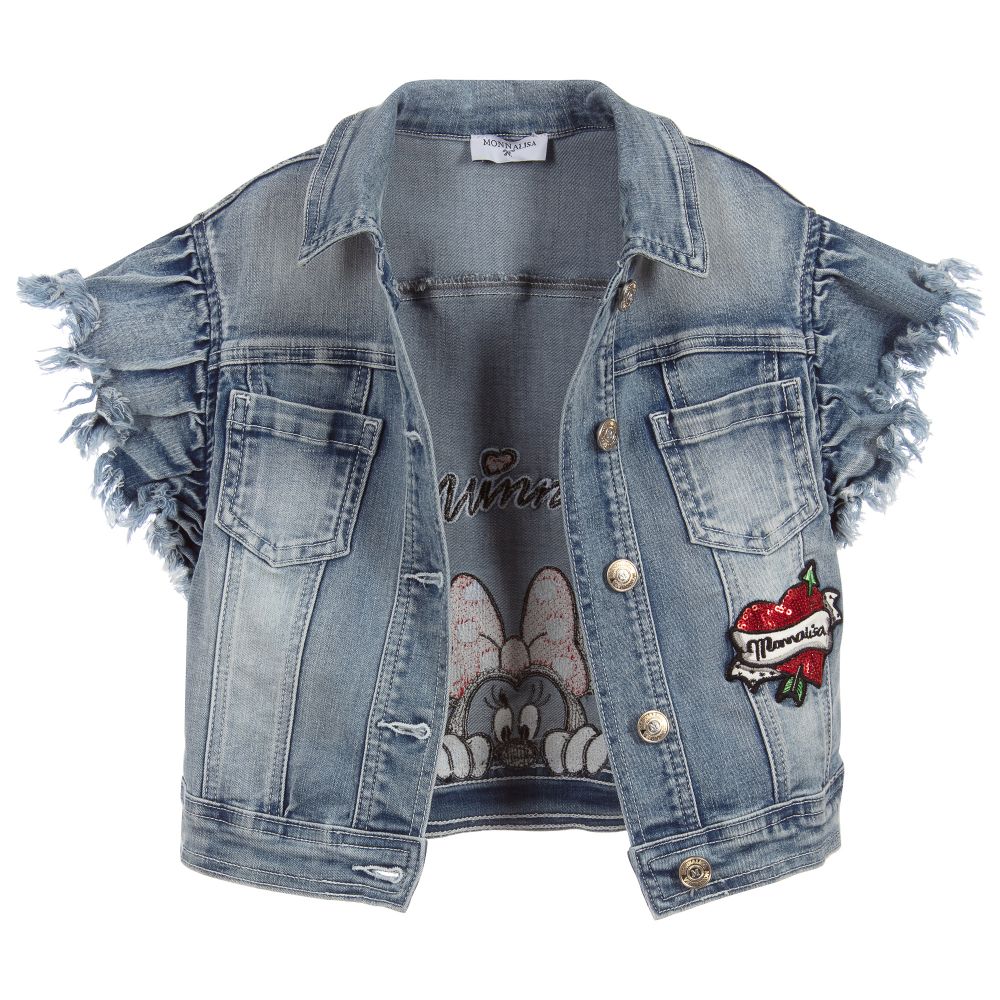Monnalisa-Girls Denim Minnie Mouse Gilet | Childrensalon Outlet