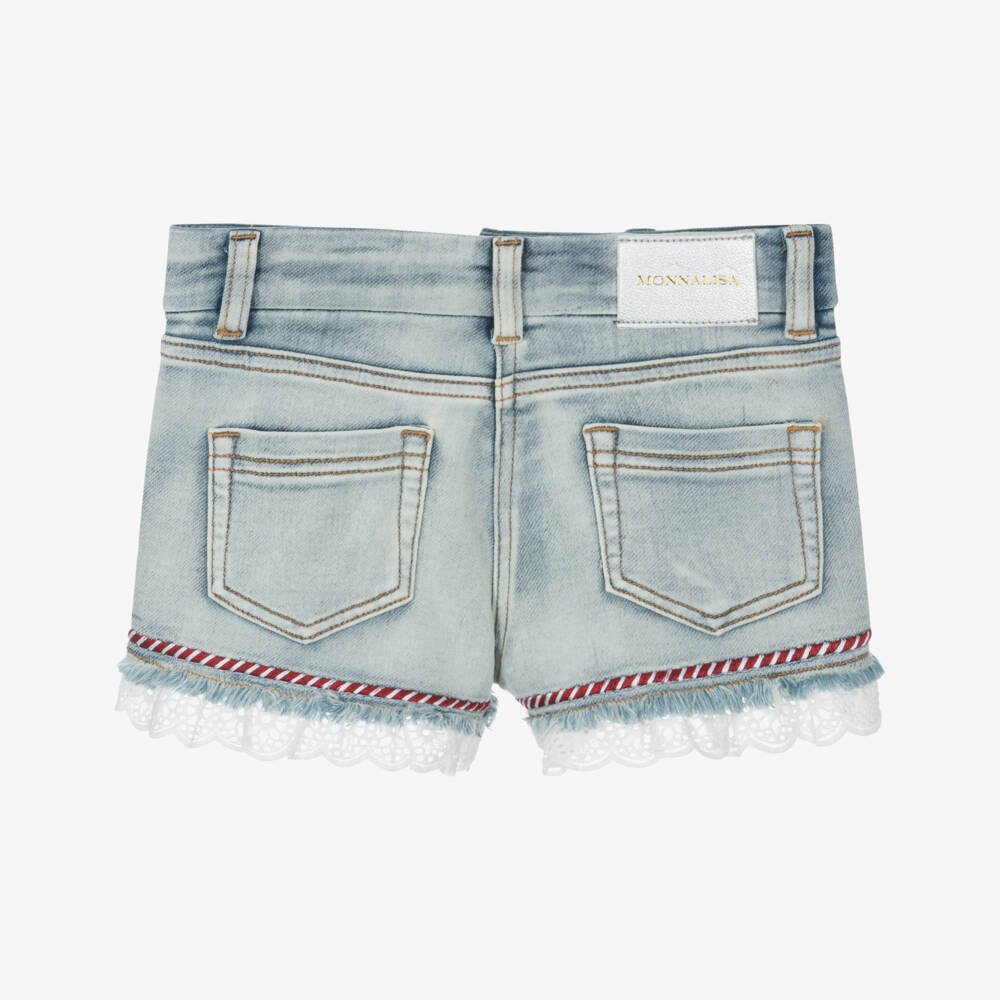 Monnalisa-شورت جينز للبنات مزين بأشرطة ودانتيل | Childrensalon Outlet