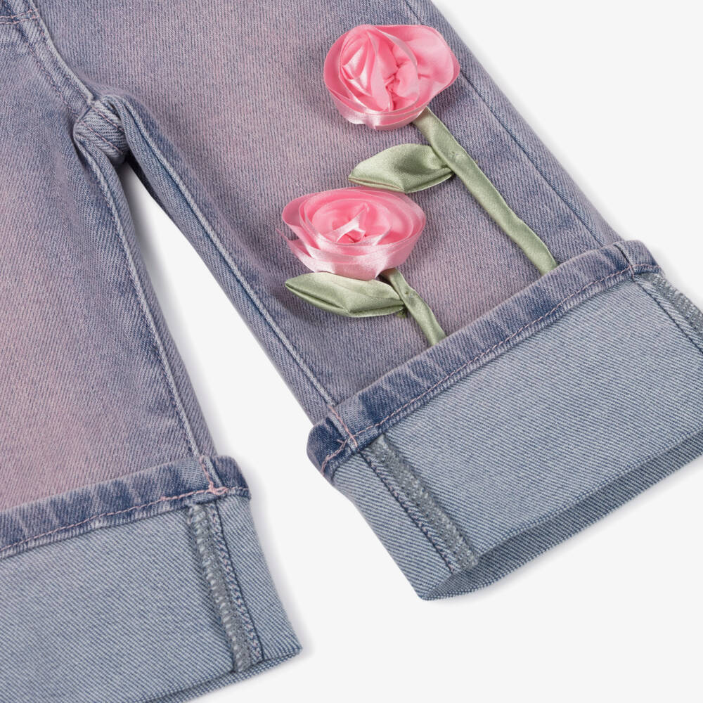 Monnalisa-Girls Denim with Floral Accents | Childrensalon Outlet