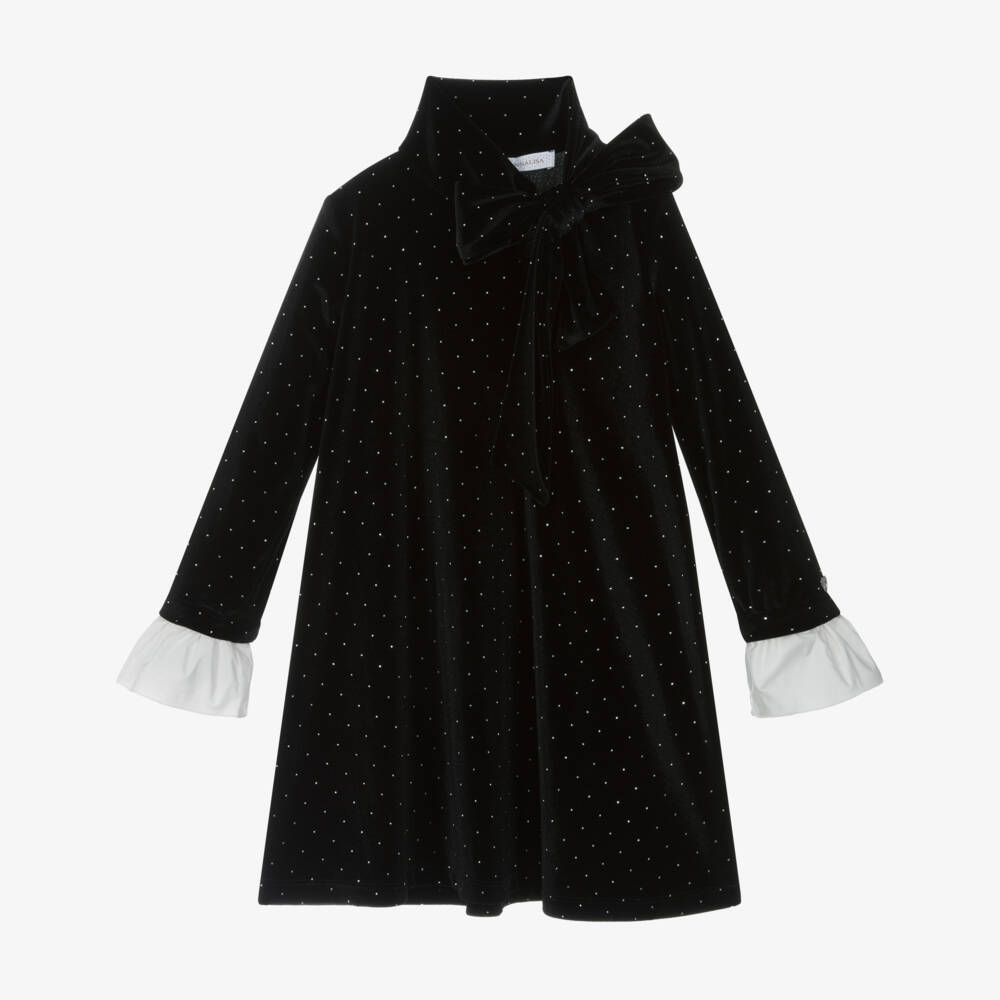 Monnalisa Chic-فستان مخمل أسود للبنات مع فيونكة | Childrensalon Outlet