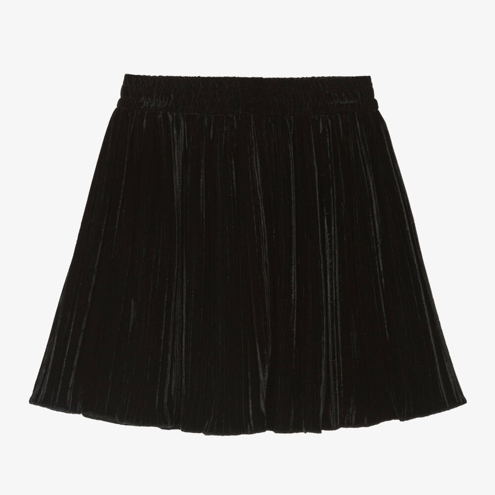 Monnalisa-Girls Ebony Velour Pleated Skirt | Childrensalon Outlet