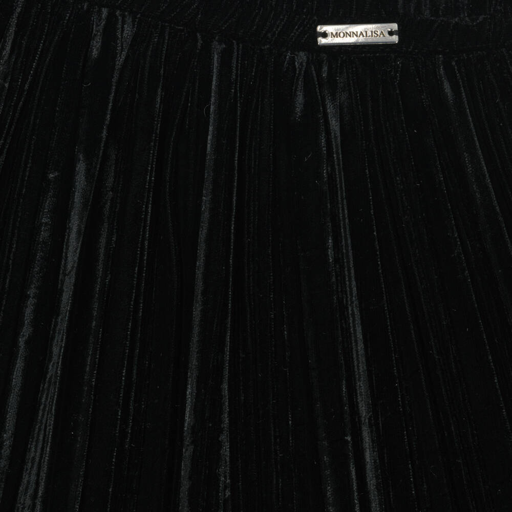 Monnalisa-Girls Ebony Velour Pleated Skirt | Childrensalon Outlet