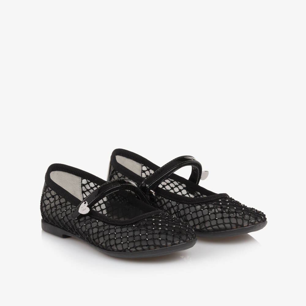 Monnalisa-Girls Elegant Black Mesh Flats | Childrensalon Outlet