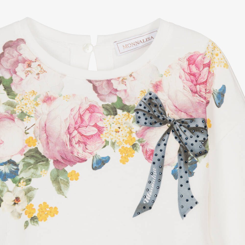 Monnalisa-Girls Elegant Ivory & Blue Ensemble | Childrensalon Outlet