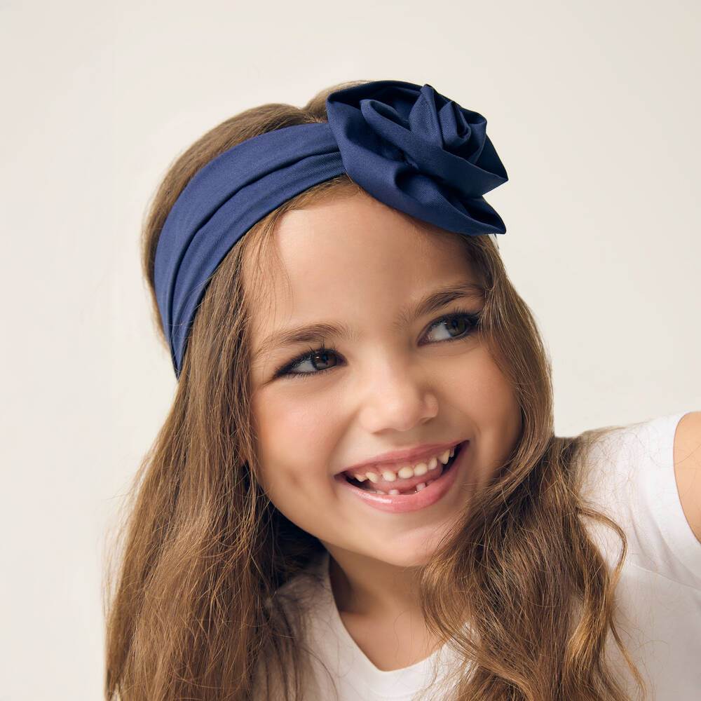 Monnalisa-طوق شعر أنيق باللون الكحلي للبنات مزين بالورود | Childrensalon Outlet