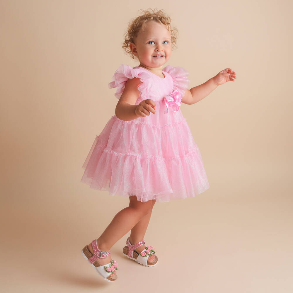 Monnalisa-Girls Elegant Pink Sparkle Sandals | Childrensalon Outlet