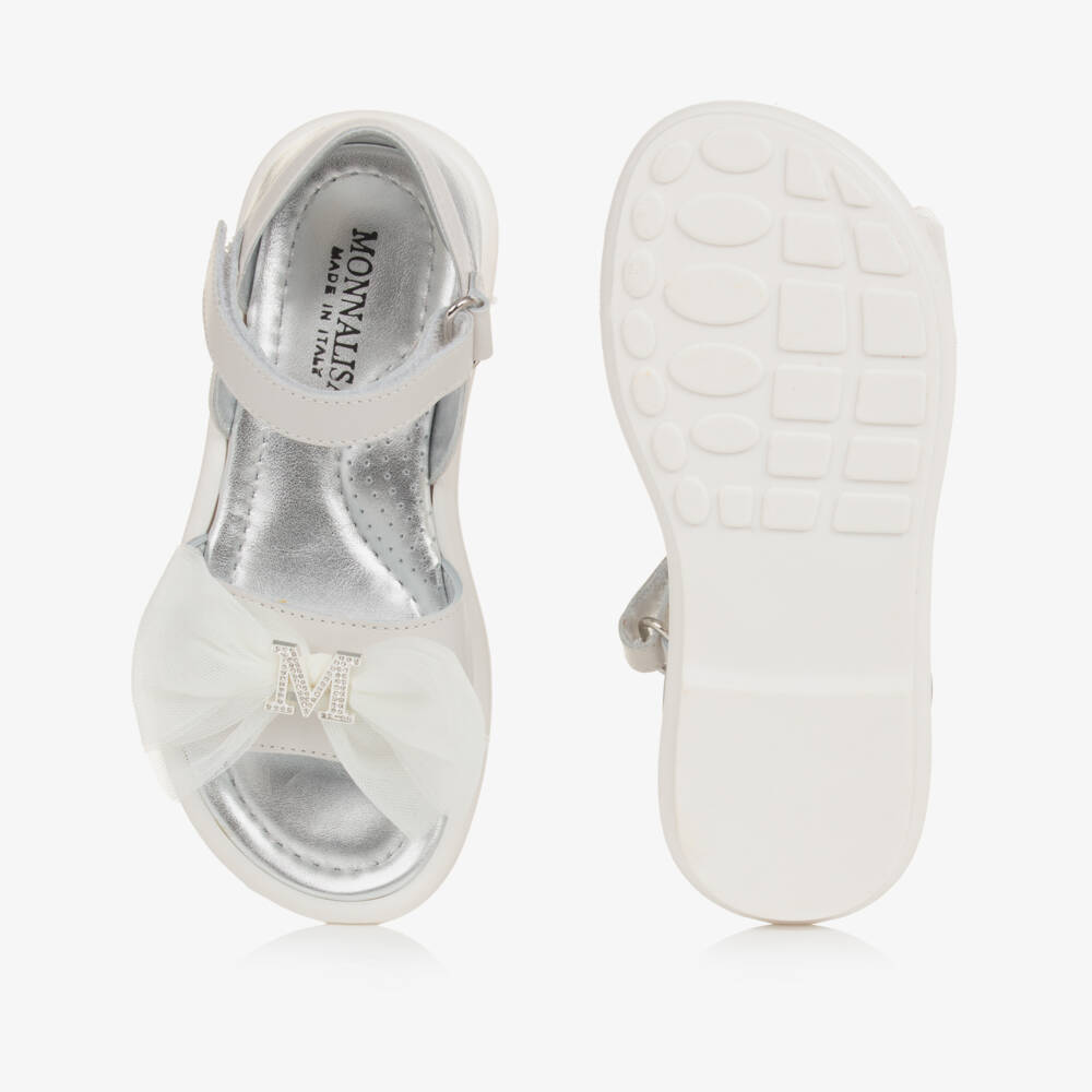 Monnalisa-Girls Elegant Silver Tulle-Bow Sandals | Childrensalon Outlet