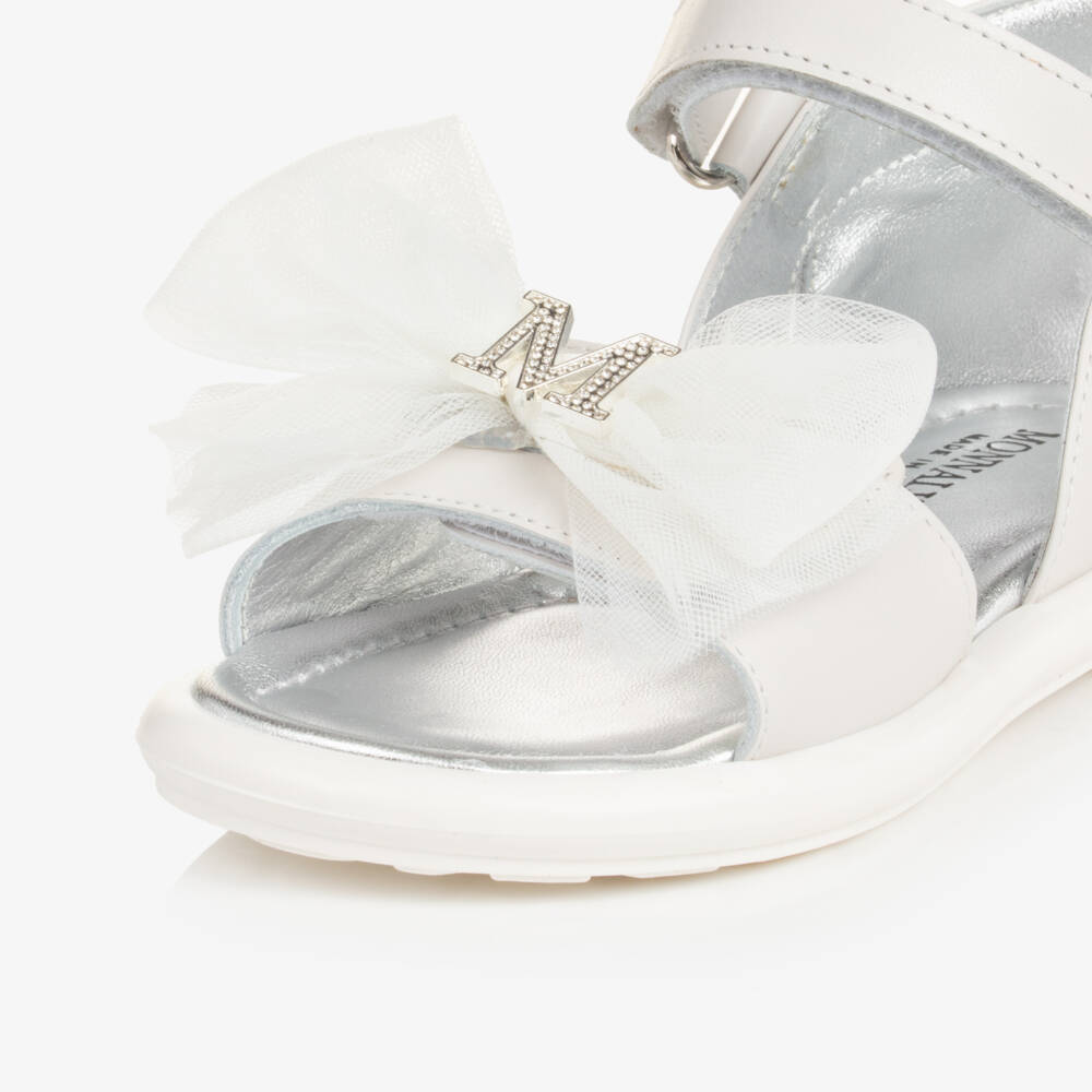 Monnalisa-Girls Elegant Silver Tulle-Bow Sandals | Childrensalon Outlet
