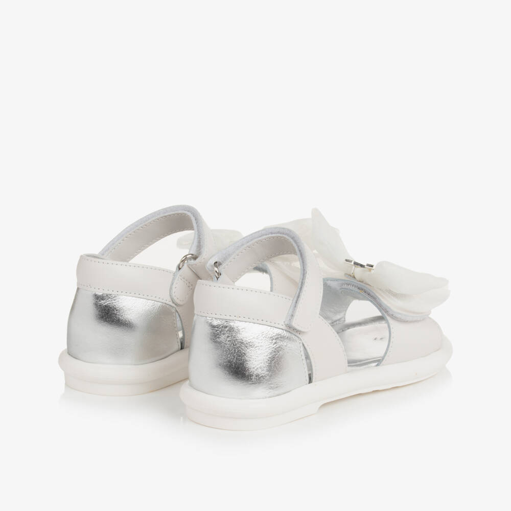 Monnalisa-Girls Elegant Silver Tulle-Bow Sandals | Childrensalon Outlet