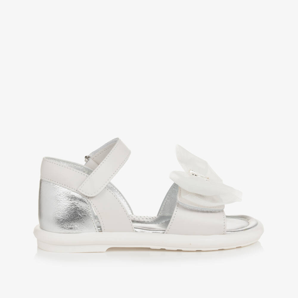 Monnalisa-Girls Elegant Silver Tulle-Bow Sandals | Childrensalon Outlet