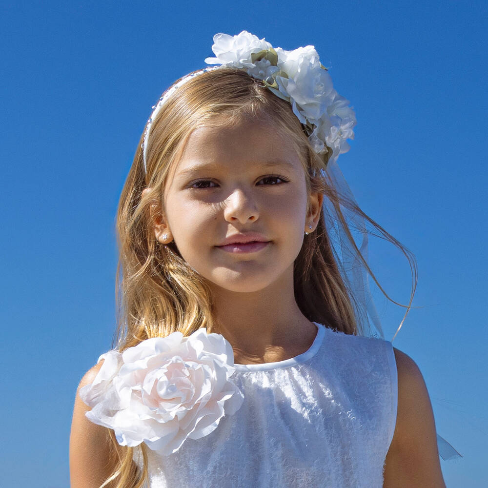 Monnalisa-Элегантная белая повязка с цветами для девочек | Childrensalon Outlet