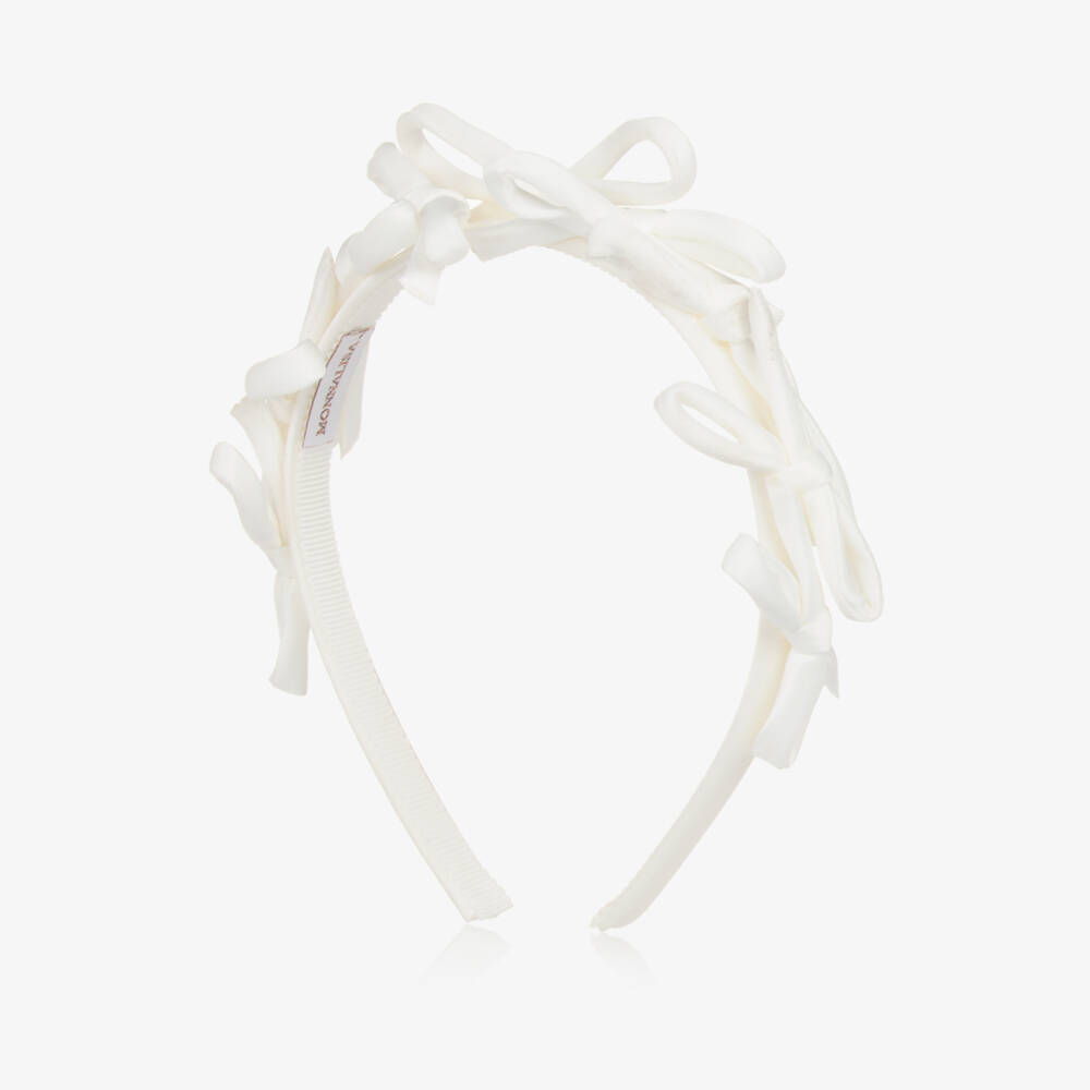 Monnalisa-Girls Elegant White Bow Headband | Childrensalon Outlet