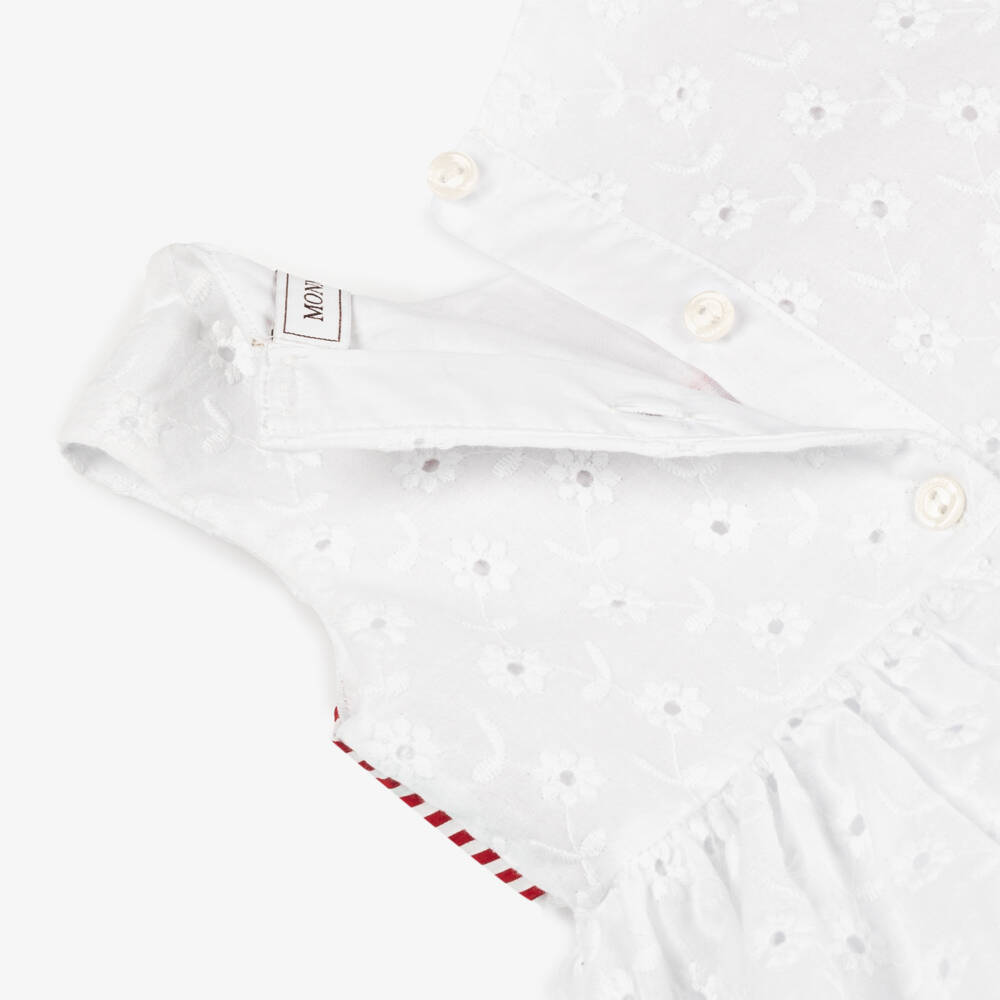 Monnalisa-فستان أبيض أنيق للبنات بتطريز مثقوب | Childrensalon Outlet