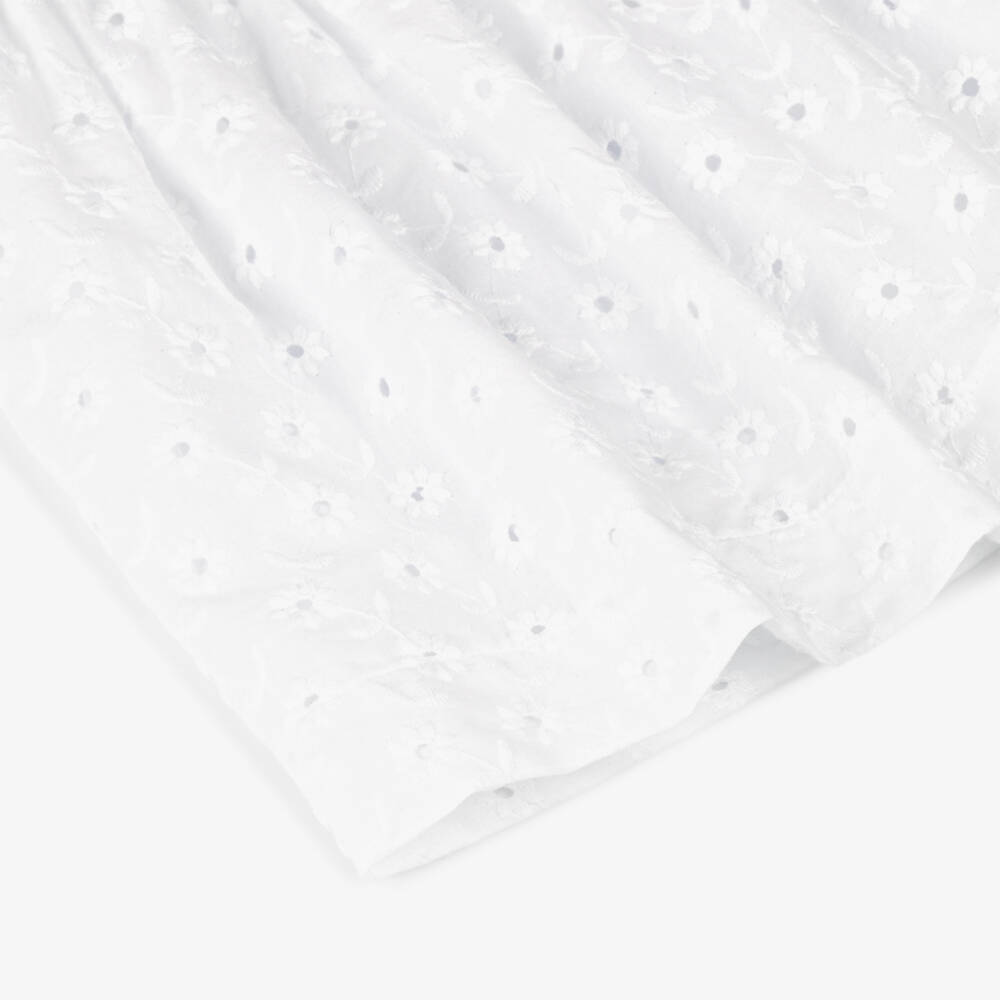 Monnalisa-فستان أبيض أنيق للبنات بتطريز مثقوب | Childrensalon Outlet