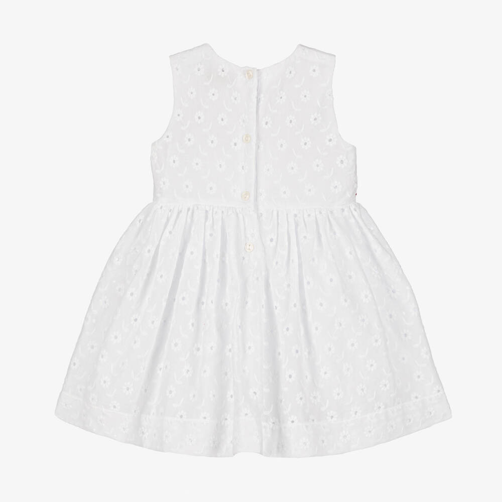 Monnalisa-فستان أبيض أنيق للبنات بتطريز مثقوب | Childrensalon Outlet
