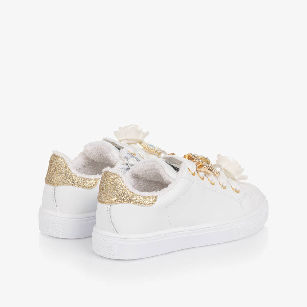 Monnalisa-Girls Elegant White Leather Trainers | Childrensalon Outlet