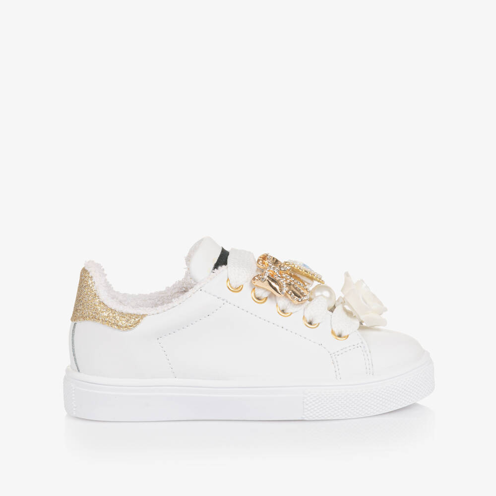 Monnalisa-Girls Elegant White Leather Trainers | Childrensalon Outlet