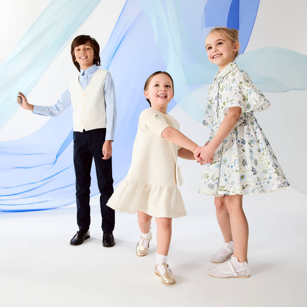 Monnalisa-Girls Elegant White Mesh Sparkle Flats | Childrensalon Outlet