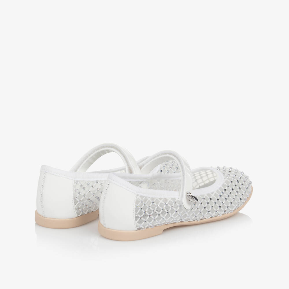 Monnalisa-Girls Elegant White Mesh Sparkle Flats | Childrensalon Outlet