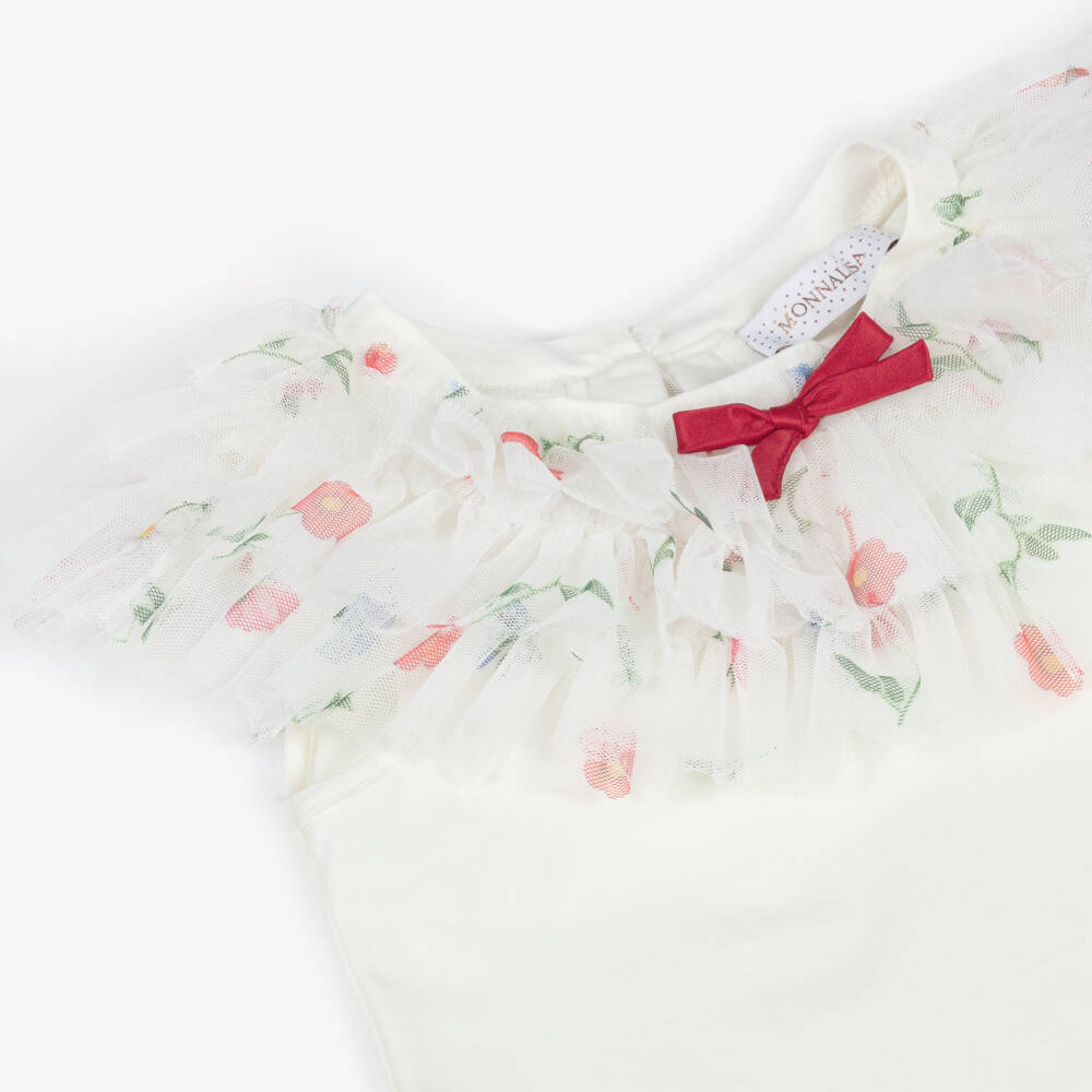 Monnalisa-Элегантный белый топ с тюлем для девочек | Childrensalon Outlet
