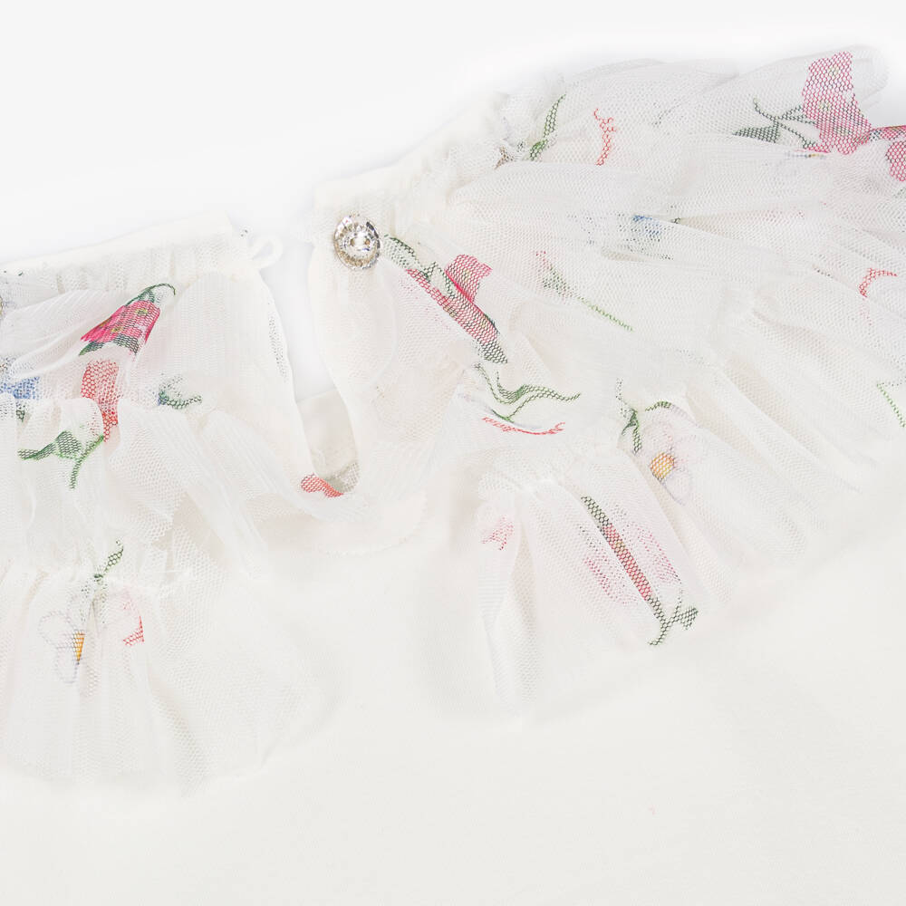 Monnalisa-Элегантный белый топ с тюлем для девочек | Childrensalon Outlet