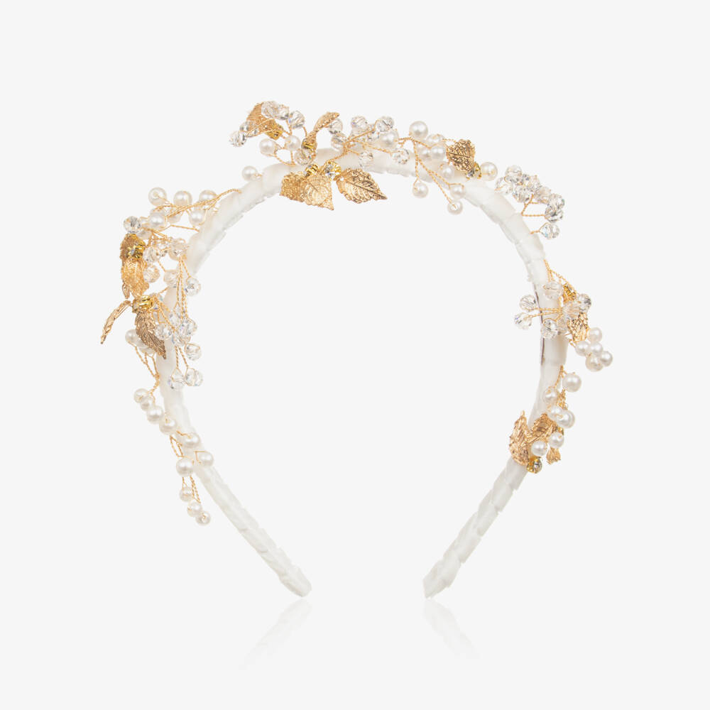 Monnalisa-Girls Elegant White Velvet Leaf Headband | Childrensalon Outlet